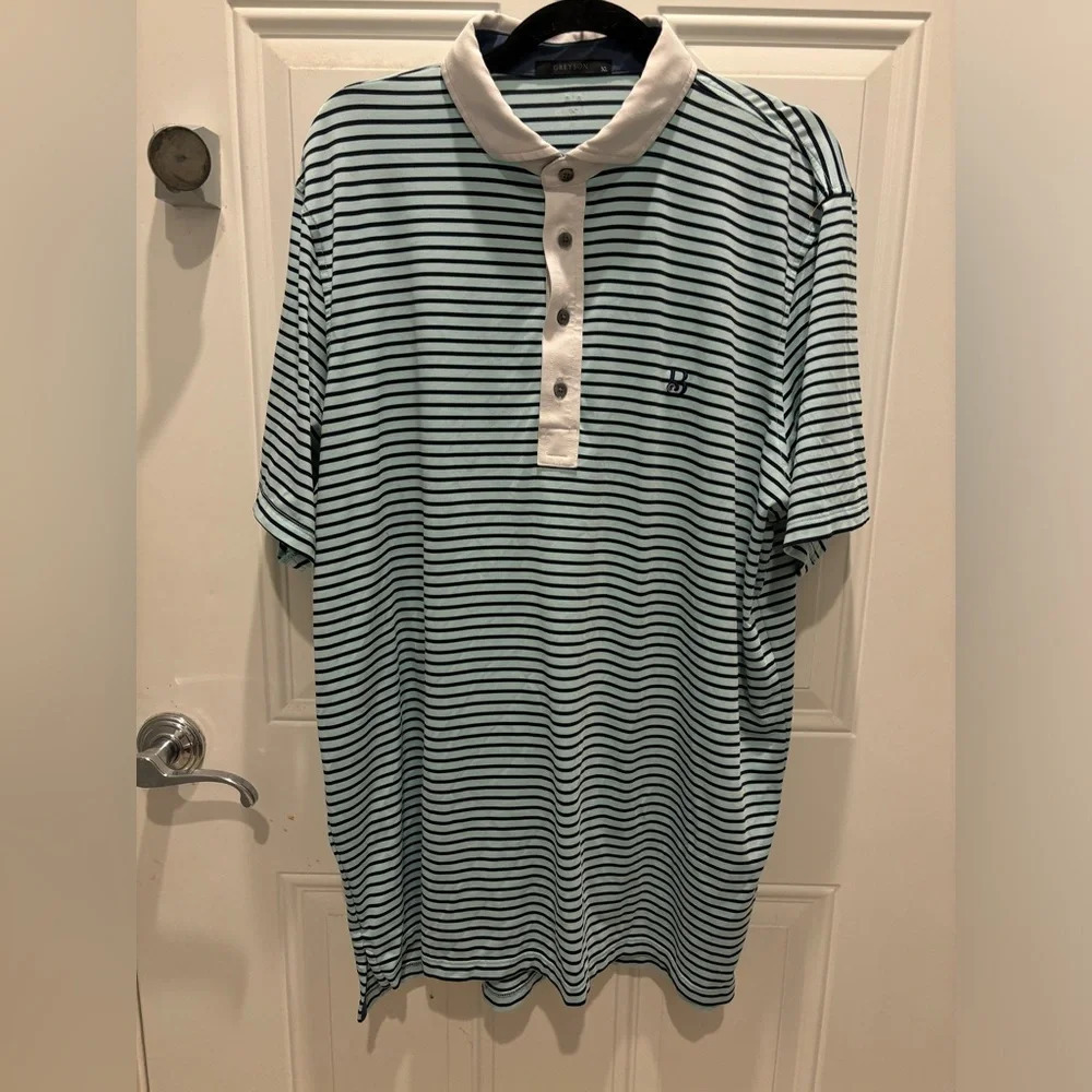 Greyson Polyester Blue Striped Polo Size XLarge Golf Outdoor Stretch